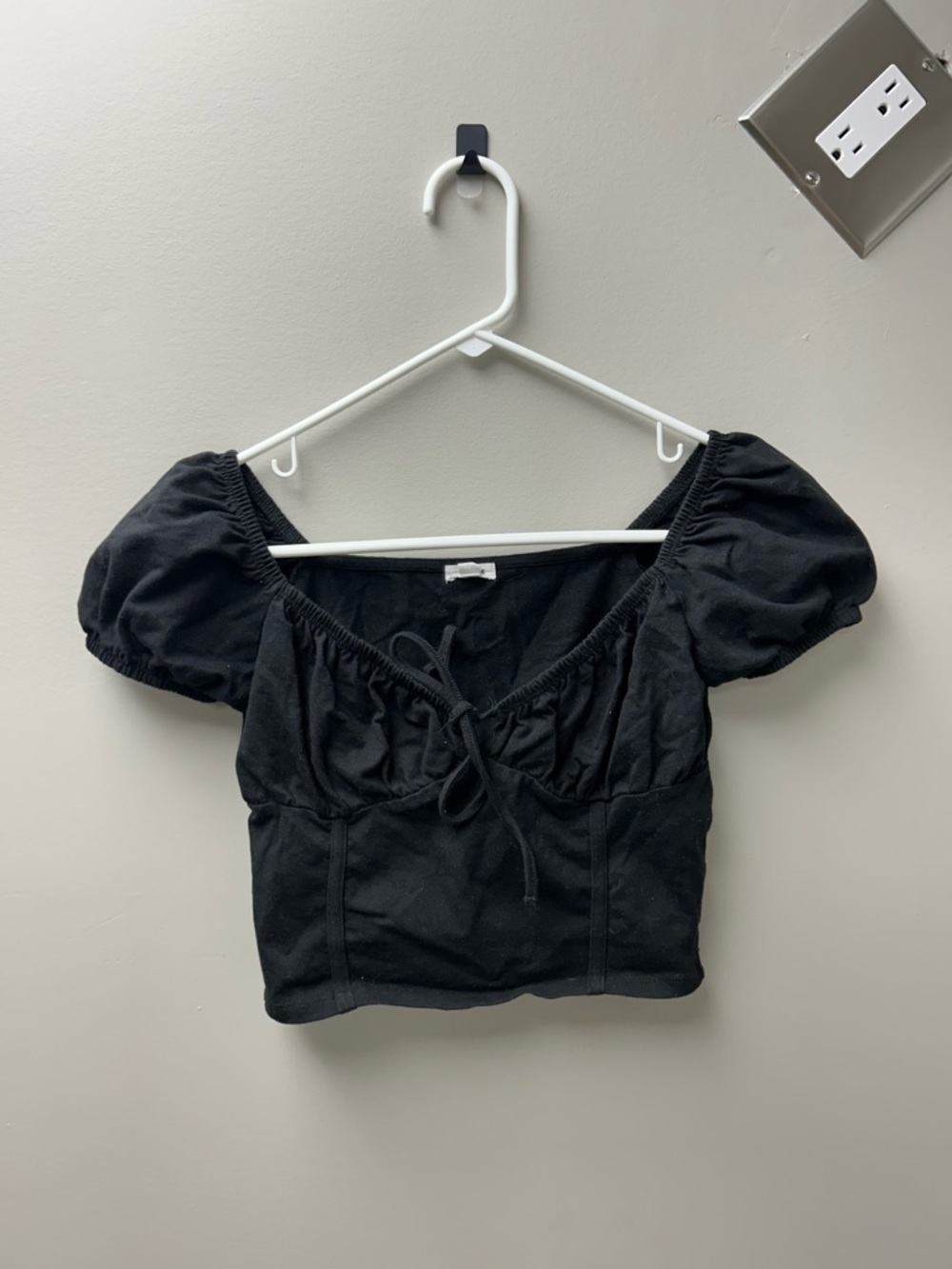 Garage Women’s Black Tie Front Puff‎ Sleeves Cropped Top